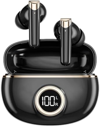 Unleash Your Music with 50-Hour Playtime Wireless Bluetooth Earbuds – IPX7 Waterproof & Noise-Cancelling Technology for Active Lifestyles | Ergonomic Chic Beige Design with Integrated Microphone & LED Battery Gauge for Effortless Connectivity and Ultimate Comfort