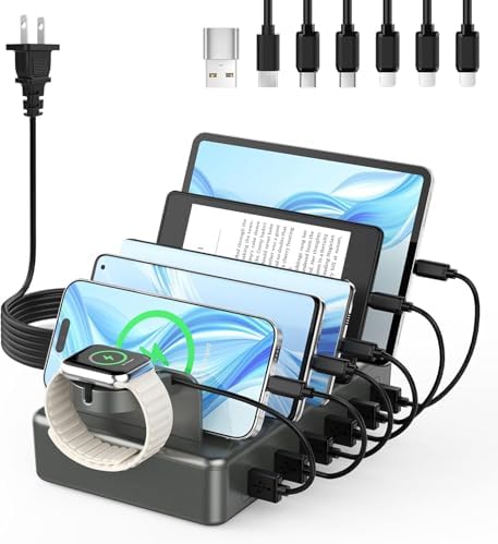 50 W Multi-Device Charging Station – High-Speed Six-Port USB Dock for Phones, Tablets, Kindles & Smartwatches – Fast Universal Charger for Home & Office Convenience – Declutter Your Charging Experience!