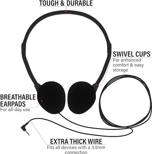Maximize Student Focus with Maeline 30-Pack Adjustable On-Ear Headphones for Kids – Premium Sound Quality, Lightweight Comfort & Durable Design for Classrooms, Libraries, and Travel – Vibrant Multi-Colored Options, 3.5 mm Plug Compatibility, Effortless Maintenance for Young Learners