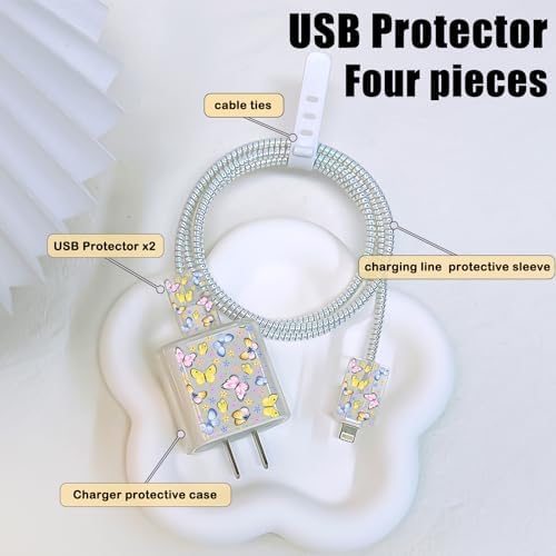 Charming Flower Butterfly Cable Protector for i Phone Chargers – Stylish Bright Blue Data Cable Saver for i Phone 11, 12, 13, 14 Pro Max, XS, XR, X, 7 & 8 Plus – Durable Cord Shield Enhancing Lifespan & Connection Reliability – Perfect i Phone Charger Accessory for Everyday Use