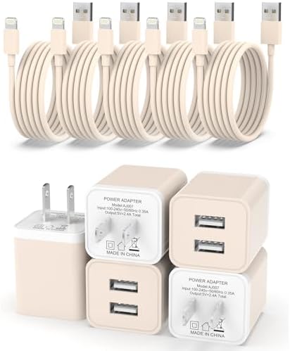 Ultimate i Phone Charging Solution: i GENJUN 5 Pack MFi Certified Fast Charging Set with Dual USB Wall Adapter & 6 FT Lightning Cables for i Phone 14, 13, 12, 11 Pro Max, XR, XS Plus – Vibrant Multicolor Selection for Enhanced Convenience and Speed