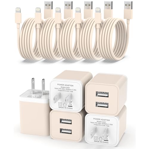 i GENJUN 5-Pack i Phone Charger Set – High-Speed Dual USB Wall Adapter with 6 FT Lightning Cables for Ultimate Convenience – Compatible with i Phone 14, 13, 12, 11 Pro Max, XR, XS Plus – Colorful, Durable, and Fast Charging for Multi-Device Power Solutions