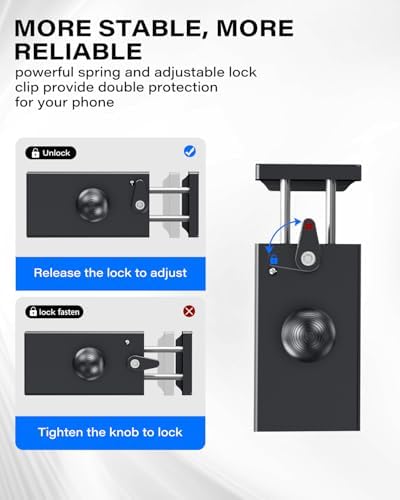 1Zero Aluminum Dash Mount Cell Phone Holder Compatible with 6-8.5″ iPhone & Android Smartphones, 20mm (0.787 inches) Attachment Ball Fit for RAM Mounts Double Socket Arm, One-Click Lock – Enhanced Compatibility and Speed