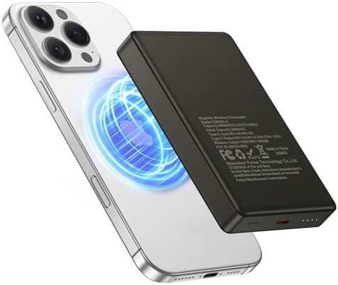 Ultra-Slim 10000 m Ah Magnetic Wireless Power Bank – 20 W Fast Charging for i Phone 16 Pro Max & Samsung Galaxy S25 Ultra, Dual Device Support, Compact Design for On-the-Go Charging, Enhanced Safety Features, Includes USB-C Cable