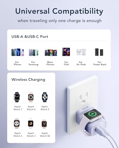 VRURC Portable Wireless Magnetic Charger for Apple Watch – 3-in-1 Travel Essential with PD 20 W Fast Charging, Compatible with i Phone 16/15/14/13 & Android Devices – Lightweight Design in Stylish Purple for Ultimate Convenience