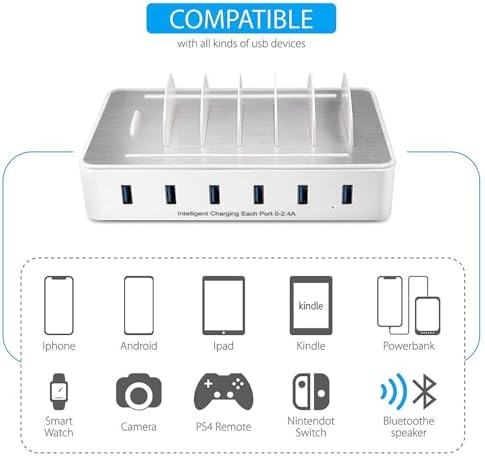 Ultimate 100 W USB C Multi-Device Charging Station: Fast Charge 4 PD & 2 USB Ports for Apple i Phone, i Pad, Android Phones & Tablets | Compact Desktop Organizer with Advanced Safety Features for Home & Office Use