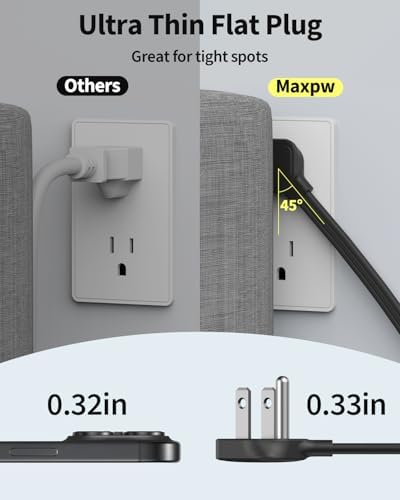 Dual Pack Surge Protector Power Strip with 7 Outlets & 4 USB Ports (2 USB-C) – 6 Ft Flat Plug Extension Cord for Ultimate Device Charging Efficiency – 1875 W/15 A, 1700 Joules Protection, Wall-Mountable for Home, Office, & Dorm Spaces – Sleek Design for Space Optimization and Safety