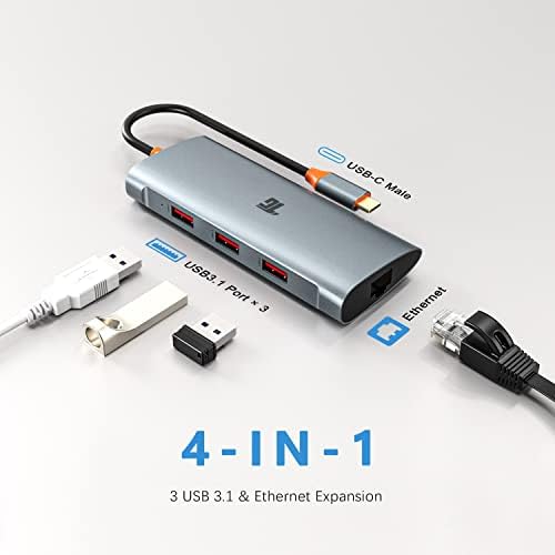 Elevate Your Connectivity with the Tiergrade USB C Hub – 3 USB 3.1 Ports & 1 Gbps Ethernet Adapter for Seamless Data Transfer and Internet Stability – Perfect for Mac Book Pro, i Pad Pro, Dell, Chromebook & More Type C Devices – Compact, Plug-and-Play Design for On-the-Go Professionals – Experience 10 Gbps Super Speed and Enhanced Compatibility for All Your Tech Needs