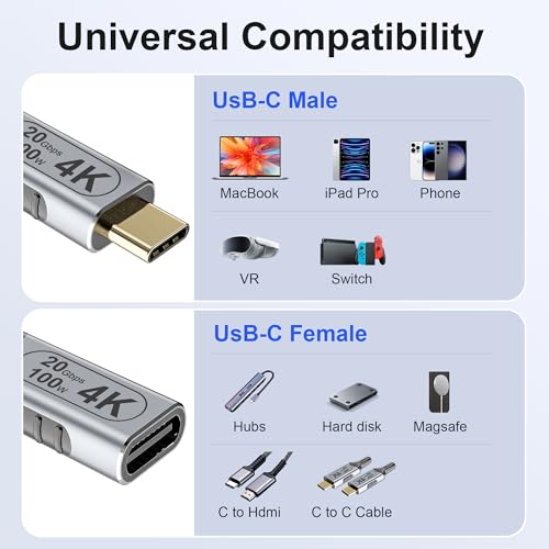 20 ft USB C Braided Extension Cable – High-Speed 20 Gbps Data Transfer, 100 W Fast Charging, 4 K@60 Hz Video Output – Durable USB-C Male to Female Connector for Enhanced Compatibility and Performance