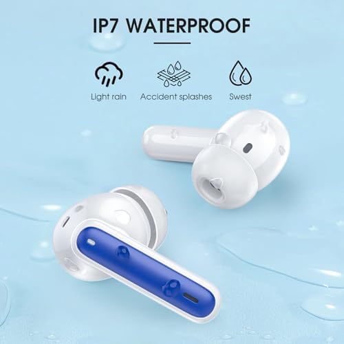 Unleash Superior Audio Performance with Sea Blue Wireless Earbuds – Featuring Bluetooth 5.3 for Rapid Connection, 40-Hour Endurance, Deep Bass Enhancement, and Noise Cancelling Technology – IP7 Waterproof for All-Weather Use with i Phone & Android Compatibility