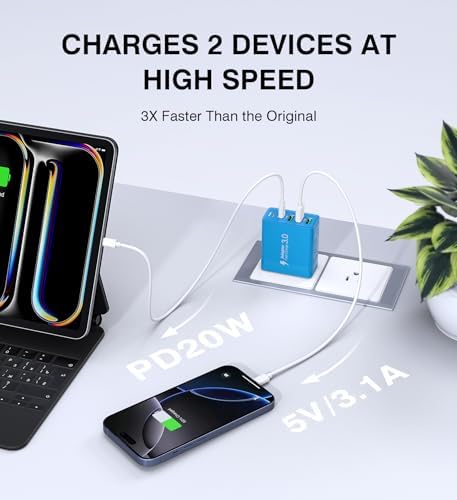 50 W Dual Type C Fast Charging Power Adapter 2-Pack – High-Performance USB-C Charger for i Phone, Samsung, i Pad, and Nintendo Switch – 5-Port Multi-Device Charger for Home and Travel – Compact, Safe, and Reliable Charging Solution