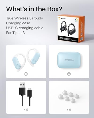 Maximize Your Fitness Journey with NS18 Wireless Earbuds – 12-Hour Playtime, Sweatproof Design, Tailored Sound via Custom App, and Robust 13 mm Bass Drivers for Deep Audio Experience, Featuring Bluetooth 5.3 for Seamless Connectivity (Black) – Ideal for Active Lifestyles and Audiophile Enthusiasts