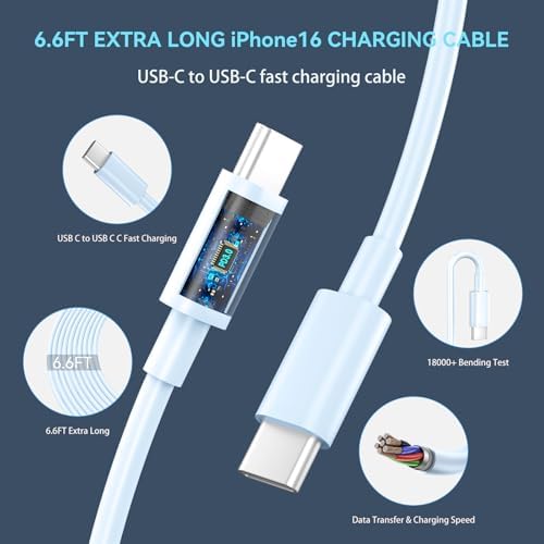 30 W USB-C Fast Charging Block with 10 FT Type C Cable – Ultimate Charging Solution for i Phone 16/15 Series and Beyond – Compact, High-Efficiency Power Adapter for Home and Travel Use – Safe and Reliable Device Charging