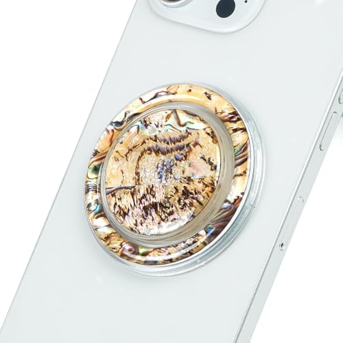 Chic Natural Abalone Shell Foldable Phone Grip – Magnetic Handle for Secure Smartphone & Tablet Handling, Stylish Accessory for Enhanced Portability and Aesthetic Appeal