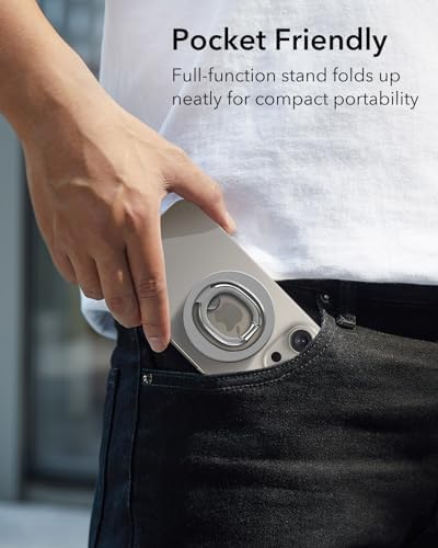 Magnetic Phone Ring Holder with 2-Way Adjustable Stand for i Phone and Galaxy – ESR Halo Lock Grip for Enhanced Stability, Secure Comfort, and Effortless Wireless Charging – Premium Zinc-Alloy Design, 1,200 g Magnetic Hold, Versatile Portrait/Landscape Viewing – Ideal for Caseless Phones and Mag Safe Cases – Black Finish for Modern Aesthetics