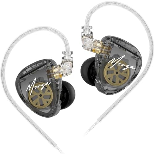 KZ Merga Hi-Fi In-Ear Monitor Earbuds – Premium Dual Dynamic Driver Headphones for Musicians, Exceptional Deep Bass & Crystal Clear Sound, Lightweight Comfort with Elegant Black Finish and Durable Silver-Plated Cable, Perfect for Studio Sessions and On-the-Go Listening