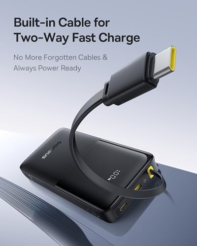 Baseus 10,000 m Ah Travel Power Bank with 20 W PD Fast Charging & Integrated Braided USB-C Cable – The Ideal On-the-Go Charger for i Phone 16 Pro/15, i Pad, Samsung S25/S24 – Ultimate Solution for Busy Lifestyles and Seamless Connectivity