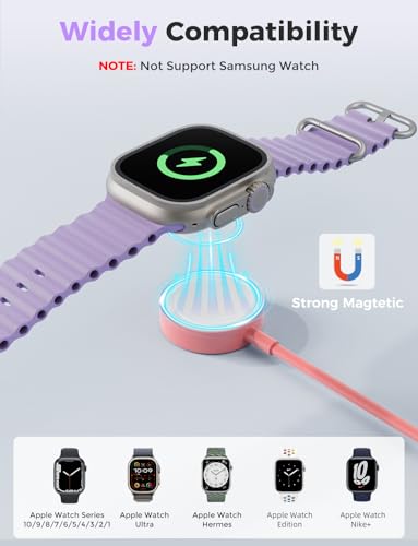 Upgrade Your Apple Watch Charging Efficiency with Our 3-Pack Magnetic Fast Charging Cables – Universal Compatibility for All i Watch Models, 3.3 FT Length for Versatile Use, Sleek White Finish for a Stylish Look – Essential Fast Power-Up Solution for Active Lifestyles and Everyday Convenience