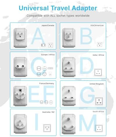 VINTAR All-in-One Global Travel Adapter: Ultimate Universal Power Converter with 4 AC Outlets & 3 High-Speed USB Ports (2 USB-C) – Enhanced Worldwide Compatibility for Europe, UK, Australia, Japan, and Africa – Must-Have Travel Accessory with Interchangeable Plug Attachments for Effortless Device Charging