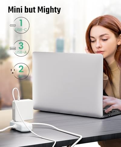 Compact USB Charging Station Power Strip – SUPERDANNY Mini Surge Protector with 2 Extra Wide Outlets, 4 USB Ports (3 USB-A & 1 USB-C), 5 Ft Cord, Flat Plug Design for Space-Saving Convenience, Ideal for Home, Office, and Travel Use – Enhanced Power Efficiency and Safety Features