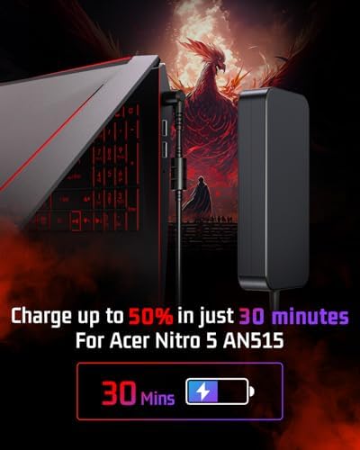 Ultra-Slim 135 W Charger for Acer Nitro 5 Gaming Laptops – Fast, Safe Charging with 10 ft Cable – Perfect Fit for AN515 Series Models – Reliable Power Supply with Overcurrent & Overheating Protection – 24/7 Support & 2-Year Warranty Included