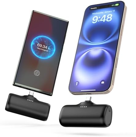 Ultra-Compact 5000 m Ah Dual Pack Mini Power Bank – 15 W Fast Charging USB-C Charger for i Phone 16/15, Galaxy & Android Devices – Essential Lightweight Travel Companion for Reliable On-the-Go Power