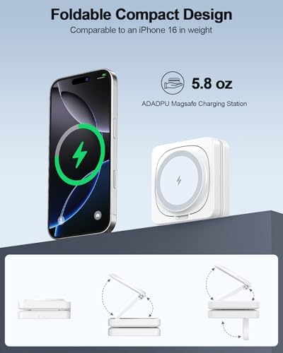 2025 ADADPU Magnetic Wireless Charging Station – Ultimate 3-in-1 Foldable Mag-Safe Charger for i Phone 16, 15, 14, 13, 12 Pro Max Plus, Apple Watch & Air Pods – Travel-Friendly, Fast Charging Pad with Enhanced Compatibility and Magnetic Alignment