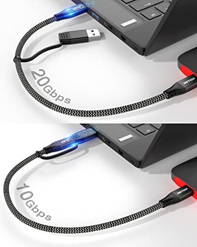 RIITOP 20 Gbps USB 3.2 C to C Cable – 1 FT Braided Type C to A Adapter for External M.2 SSD – Fast Charging & Data Transfer Solution with E-Marker Chipset for Optimal Performance and Compatibility