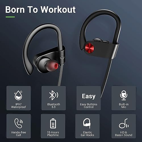 Ultimate Bluetooth 5.3 Waterproof Sports Earbuds – IPX7 Rated, 16-Hour Playtime, Noise Cancelling Mic, and Powerful Hi-Fi Bass for Active Lifestyles – Ideal for Gym and Running Enthusiasts