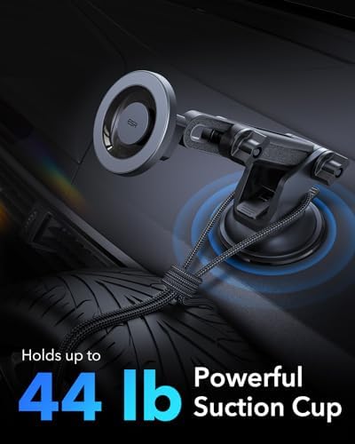 ESR Magnetic Dashboard Phone Holder for Car – Ultimate Mag Safe Mount for i Phone 12-16 & Samsung Devices – Secure Windshield Vacuum Grip with 2 Metal Rings – Sleek, Hands-Free Access for GPS & Calls – Essential Car Accessory for Safe Driving