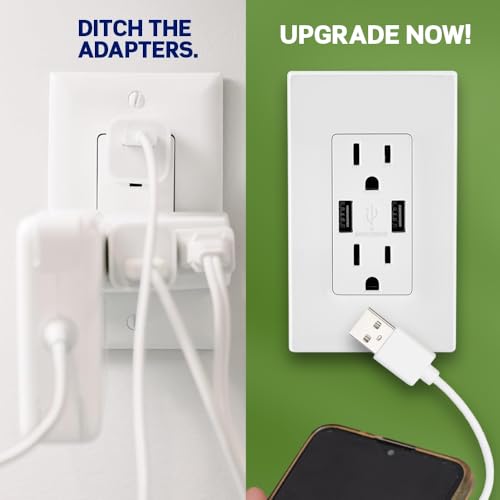 Leviton 60 W In-Wall USB Charger with Dual Type A/Type-C Ports and 20 A Tamper-Resistant Outlet – Fast Charging for Smartphones, Tablets, and Laptops – Modern Light Almond Finish, Ideal for Home and Office Efficiency – Safe, Stylish Power Solution for Tech Enthusiasts