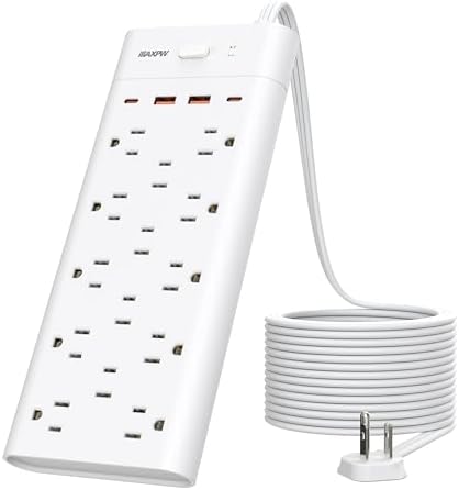 Ultimate Surge Protector Power Strip with 14 Outlets & 4 USB Ports (2 USB-C) – 6 Ft Flat Plug Extension Cord, 1700 Joules Protection, Wall Mountable – Ideal for Home, Office, and Dormitory Charging Solutions