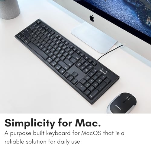 Macally Wired Full-Size Keyboard for All Macs – USB-Compatible, Spill-Proof Design with Number Pad & 16 Apple Shortcuts – Boost Your Productivity in Style!