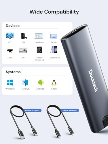 dockteck Tool-Free M.2 NVMe SATA SSD Enclosure – High-Speed 10 Gbps USB 3.2 Gen 2 Adapter Case for 2230/2242/2260/2280 SSDs – Enhanced Portability with UASP Support for Optimal Data Transfer Efficiency