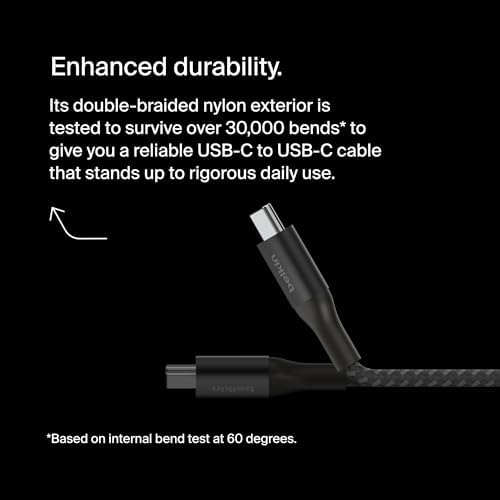 Belkin 6.6 ft USB C to USB C Charging Cable – 240 W Type-C Fast Charger for i Phone 16, Galaxy S25, Pixel 9, Mac Book, i Pad Pro, Chromebook, and Switch Steam Deck – Durable, High-Speed Connection for Enhanced Device Performance – Sleek Black Finish