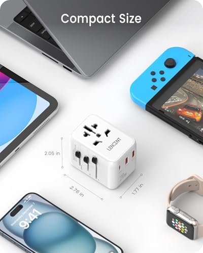 LENCENT 20 W Fast Charging Universal Travel Adapter – Compact International Power Converter with Dual USB and USB Type-C Ports – Ultimate Solution for Worldwide Device Charging in USA, UK, EU, and AUS (Black) – Reliable and Safe Charging for Global Explorers