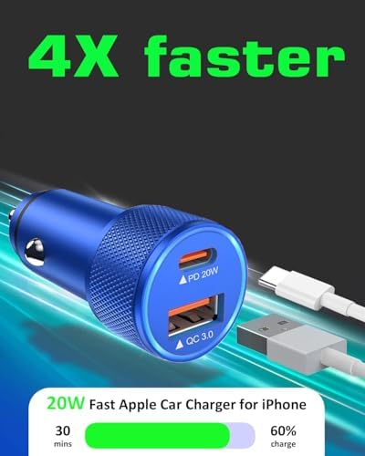 i Phone 14 Dual Port Fast USB C Car Charger | Apple MFi Certified 38 W Quick Charge Adapter with 2 Lightning Cables | Sleek Metal Design for Optimal Durability and Compatibility with i Phone 14, 13 Pro Max, Mini, 12, 11 & Air Pods | Reliable On-the-Go Power Solution for Busy Lifestyles