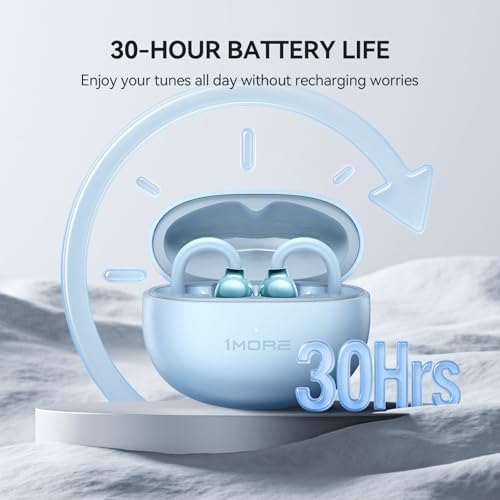Revolutionize Your Audio Experience with 1 MORE S20 Open Ear Bluetooth 5.4 Wireless Earbuds – Lightweight Clip-On Design, 30-Hour Playtime, Four ENC Microphones for Crystal-Clear Sound, IPX5 Water-Resistant Durability, Perfectly Secure Fit for Active Lifestyles, Your Ultimate Sports Companion in Stylish Black