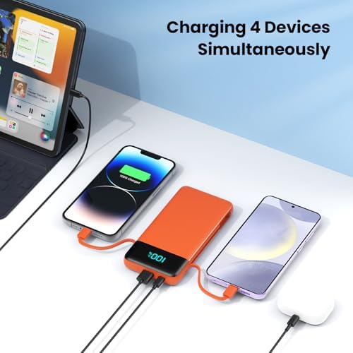 Upgrade Your Charging Experience: 13800 m Ah Portable Power Bank with Built-in Cables and Wall Plug – Fast Charging USB-C Battery Pack for i Phone 16/15/14, Samsung & Android Devices – Ultimate Travel Companion with 4 Outputs for Simultaneous Device Charging