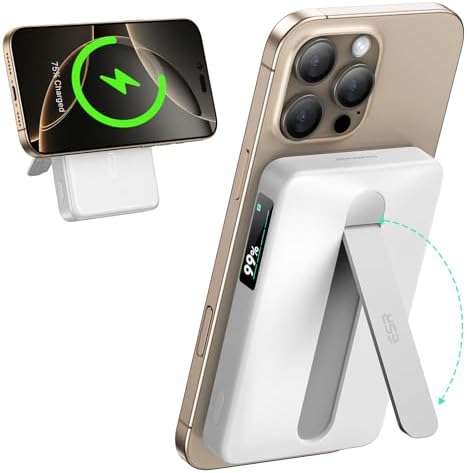 ESR Mag Safe 10,000 m Ah Portable Charger with Kickstand – Qi2 Certified 15 W Fast Charging Power Bank for i Phone 16/15/14/13/12 – Sleek Black Design with LED Display & 27 W USB-C Output for Effortless Charging On-the-Go