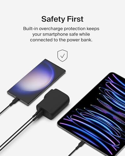 Belkin 2-in-1 Hybrid Power Bank 5,000 m Ah & 25 W Wall Charger – Versatile Dual-Port Fast Charging Solution with USB-C & USB-A for Effortless Travel – Sleek Black Design for Optimal Device Compatibility and Convenience