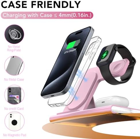 Ultra-Convenient 3-in-1 Foldable Wireless Charging Dock for Apple Devices – Rapid Power-Up Station for i Phone 16/15/14/13/12/11/X/XS, Apple Watch Series 10/9/8/7/Ultra2/Ultra/SE, and Air Pods Pro/2/3/4 – Lightweight Travel Charger with Integrated LED Light for Enhanced Portability and Efficiency
