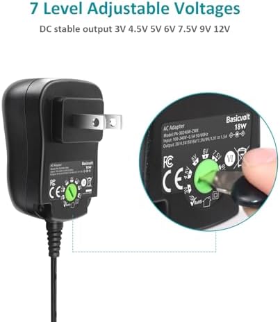 Versatile 18 W Universal Multi-Voltage DC Power Adapter with 10 Interchangeable Tips – Optimized Charger for LED Strip Lights, Routers, CCTV Cameras, and Tablets – Ultimate Fast Charging Solution with Adjustable Voltage Settings and Safety Features