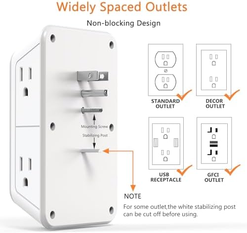 Advanced USB Wall Charger Power Strip Surge Protector with 4 USB Ports (2 USB-C) – Multi Outlet Adapter for Home, Office, and Travel, White (Black) – Unmatched Speed and Safety for Modern Devices