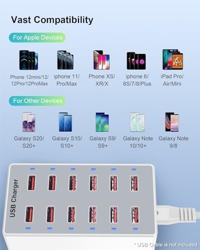 High-Efficiency 12-Port USB Charging Hub – Rapid 60 W Smart Dock for i Phone, i Pad, Galaxy and More – Ultimate Multi-Device Power Station for Home & Office with Advanced Safety Features – Streamline Your Charging Experience