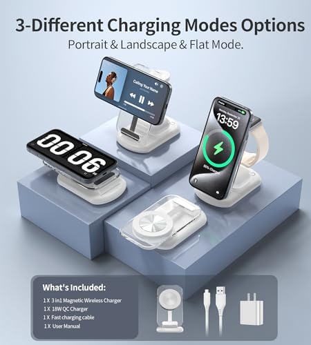 Ultimate 3-in-1 Magnetic Wireless Charging Station for Apple: Fast, Foldable Mag-Safe Charger with Night Light for i Phone 16/15/14/13/12, Apple Watch & Air Pods Pro – Travel-Ready, Enhanced Compatibility, and Rapid Charging Solution
