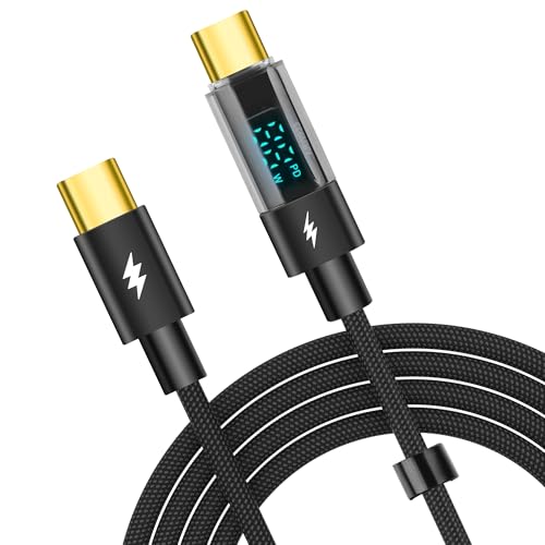 YACSEJAO 4 FT USB C Cable with LED Display – 100 W Fast Charging and High-Speed Data Transfer, Durable Nylon Braided Design for Universal Device Compatibility and Optimal Performance