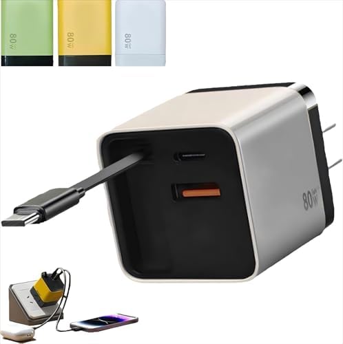 Power Up Anywhere: 80 W Retractable 3-in-1 Fast Charger for i Phones & Laptops – Universal Compatibility with Type-C and Dual USB Ports – Stylish Yellow Portable Charging Solution for Modern Lifestyles