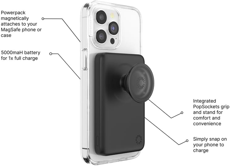 Mag Safe-Compatible Pop Sockets Power Pack: 5000 m Ah Portable Phone Charger for i Phone 12/13/14/15/16 Pro/Pro Max/Plus – Effortless Magnetic Wireless Power Bank in Sleek White for Fast Charging on the Go
