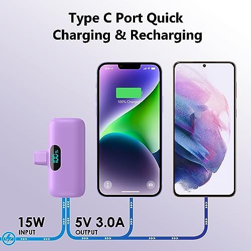 Ultra-Compact 2 Pack Mini Portable Charger 5200 m Ah with PD Fast Charging & LCD Display – Stylish Battery Backup Power Bank for i Phone 14/13/12/XR/7/6 – Your Essential On-the-Go Charging Solution